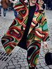 Manteau Pour Femme Oragnge Rouge Col Rabattu Manches Longues Imprimé Manteau En Laine Décontracté