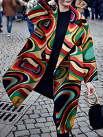 Manteau Pour Femme Oragnge Rouge Col Rabattu Manches Longues Imprimé Manteau En Laine Décontracté