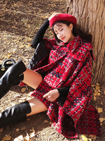 Manteau pour femme rouge col montant manches longues boutons bicolore superposé manteau maxi décontracté