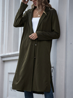 Manteau Pour Femme Vert Chasseur À Capuche Manches Longues Boutons Manteau Décontracté En Laine Fendue