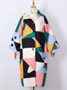 Manteau Pour Femme Vert Col Rabattu Manches Longues Boutons Géométrique Color Block Laine Manteau