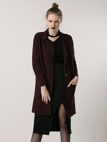 Manteau pour femme violet foncé avec poches ouverture avant col à revers manteau longue femme