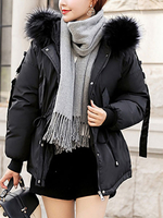 Manteau Puffer Femmes 2021 Fausse Fourrure Capuche Coton Bourré Drawstring Manteau Parka d