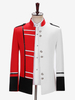 Manteau rouge vintage à boutons rétro et blocs de couleurs à manches longues en polyester pour homme