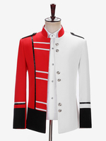 Manteau rouge vintage à boutons rétro et blocs de couleurs à manches longues en polyester pour homme