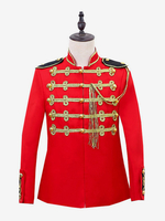 Manteau rouge vintage à franges et boutons rétro blocs de couleurs manches longues en polyester costumes rétro pour homme