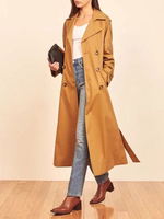 Manteau Trench Femme Long à Col Revers avec Manches Longues Coupe Cintrée avec Boutons à Lacets avec Poches Unicolore