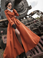 Manteau Trench Long Femme Bas Evasée à Col Revers avec Manches Longues Coupe Cintrée à Lacets Unicolore