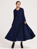 Manteau évasé en laine avec capuche bleu marine foncé croisé élégant coupe trapèze vêtement d