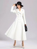 Manteau évasé en laine blanche pour femme revers large croisé hiver ligne A mi-long vêtements d