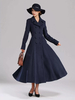 Manteau évasé en laine mélangée pour femme bleu marine foncé croisé revers large coupe trapèze vêtements d