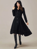 Manteau évasé en laine pour femme à capuche avec ceinture A-line Vintage Hiver Midi Vêtements d