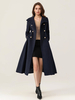 Manteau évasé en laine pour femme col montant bleu marine foncé vintage croisé hiver mi-long vêtements d
