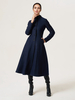 Manteau évasé en laine pour femme col montant ligne A élégant bleu marine foncé vêtements d