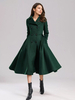 Manteau évasé en laine verte à double boutonnage à revers larges vêtements d