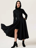 Manteau évasé en mélange de laine à capuche vintage noir A-line Maxi vêtements d