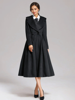 Manteau évasé en mélange de laine noir à revers larges coupe trapèze vêtement d