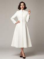 Manteau évasé vintage en laine blanche à col montant pour femme (2025)