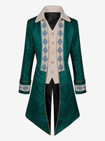 Manteau Vert Vintage Rétro Imprimé Fleuri Manches Longues Polyester Fibre Veste Rétro Costumes Pour Homme
