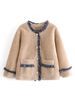Manteau Vest Teddy Fausse Fourrure à Col Rond avec Manches Longues Fermeture avec Boutons Décors avec Franges Bicolores