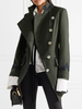 Manteau Veste Blazer Femme Hiver Vert Foncé Bimatière avec Les Boutons Métals avec Les Poches à Col Montant Manteau Hiver Femme
