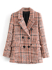 Manteau Veste Blazer Femmes à Col Revers avec Les Boutonnages Croisés et Les Poches Carreaux Manteau Blazer d