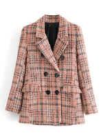 Manteau Veste Blazer Femmes à Col Revers avec Les Boutonnages Croisés et Les Poches Carreaux Manteau Blazer d