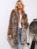 Manteau Veste Fausse Fourrure Synthétique Femme Hiver à Col Revers Imprimé Léopard avec Poches Manteau Chaud Hiver Femme