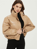 Manteau Veste Femmes à Col Montant Chaud comme Doudoune avec Les Boutons et Les Poches à Cuir Synthétique Vernis Taille Haute Unicolore Manteau d