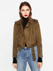 Manteau Veste Femmes à Col Revers à Zip et Les Poches à Cuir Synthétique en Croûte Taille Haute Unicolore Manteau d