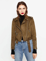 Manteau Veste Femmes à Col Revers à Zip et Les Poches à Cuir Synthétique en Croûte Taille Haute Unicolore Manteau d