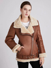 Manteau Veste Femmes à Col Revers Chaud comme Doudoune à Zip et Les Poches à Cuir Synthétique et Fausse Fourrure Synthétique Bicolore Manteau d