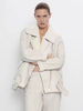 Manteau Veste Femmes à Col Revers Chaud comme Doudoune à Zip et Les Poches à Cuir Synthétique et Fausse Fourrure Synthétique Unicolore Manteau d