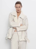 Manteau Veste Femmes à Col Revers Chaud comme Doudoune à Zip et Les Poches à Cuir Synthétique et Fausse Fourrure Synthétique Unicolore Manteau d