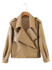 Manteau Veste Femmes à Col Revers et Les Poches à Cuir Synthétique Vernis Taille Haute Unicolore Manteau d