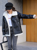 Manteau Veste Femmes Hiver à Col Revers avec Manches Longues à Fausse Fourrures Bimatières Bicolores Fermeture à Zip avec Poches Manteau Veste Femmes