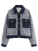 Manteau Veste Femmes hiver à Col Revers avec Manches Longues Bicolores Pied de Poules Fermeture à Boutons avec Poches Manteau Veste Femmes