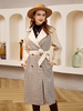 Manteau Veste Femmes Longues Imprimés les Carreaux à Col Revers avec Manches Longues Coupe Cintrée avec Ceinture Fermeture avec Boutons Bicolores
