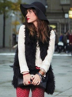 Manteau Veste Gilet Hiver en Fousse Fourrure Mi-long Femme sans Manches Unicolore Manteau Veste Gilet Femme
