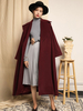 Manteau Veste Hiver Femme Long à Col Revers avec Manches Longues Volantes Coupe Cintrée à Lacets Bas Evasée Manteau Hiver Femme