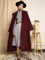 Manteau Veste Hiver Femme Long à Col Revers avec Manches Longues Volantes Coupe Cintrée à Lacets Bas Evasée Manteau Hiver Femme