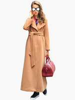 Manteau Veste Long Femme Hiver à Col Revers avec Manches Longues Coupe Cintrée à Lacets avec Boutons Unicolore