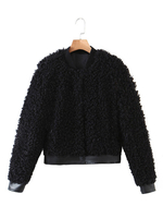 Manteau Veste Teddy Fausse Fourrure Synthétique Femme Hiver à Col Montant Fermeture à Zip Unicolore avec Zip Cousu avec Cuir Synthétique Manteau Chaud Hiver Femme