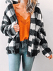 Manteau Veste Teddy Fausse Fourrure Synthétique Femme Hiver à Col Revers avec Les Poches Carreaux Noir Manteau Chaud Hiver Femme