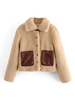 Manteau Veste Teddy Fausse Fourrure Synthétique Femme Hiver à Col Revers avec Les Poches et Les Boutons Bicolore Bimatières Manteau Chaud Hiver Femme