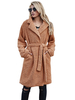 Manteau Veste Teddy Fausse Fourrure Synthétique Femme Hiver à Col Revers avec Poches Ceinturé à Lacets Unicolore Manteau Chaud Hiver Femme