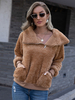 Manteau Veste Teddy Fausse Fourrure Synthétique Femme Hiver à Col Revers avec Poches Courte Unicolore Manteau Chaud Hiver Femme