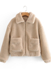 Manteau Veste Teddy Fausse Fourrure Synthétique Femme Hiver à Col Revers Blanc Unicolore Manteau Chaud Hiver Femme