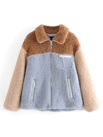 Manteau Veste Teddy Fausse Fourrure Synthétique Femme Hiver à Col Revers Cousu Les Trois Couleurs avec Poches Manteau Chaud Hiver Femme