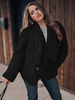 Manteau Veste Teddy Fausse Fourrure Synthétique Femme Hiver à Col Revers Fermeture avec Les Boutons avec Poches Unicolore Manteau Chaud Hiver Femme